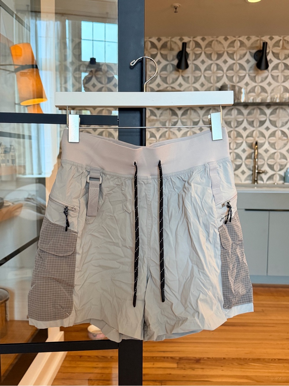 lululemon athletica Light Beige Cargo Drawstring Shorts with Gray Pockets